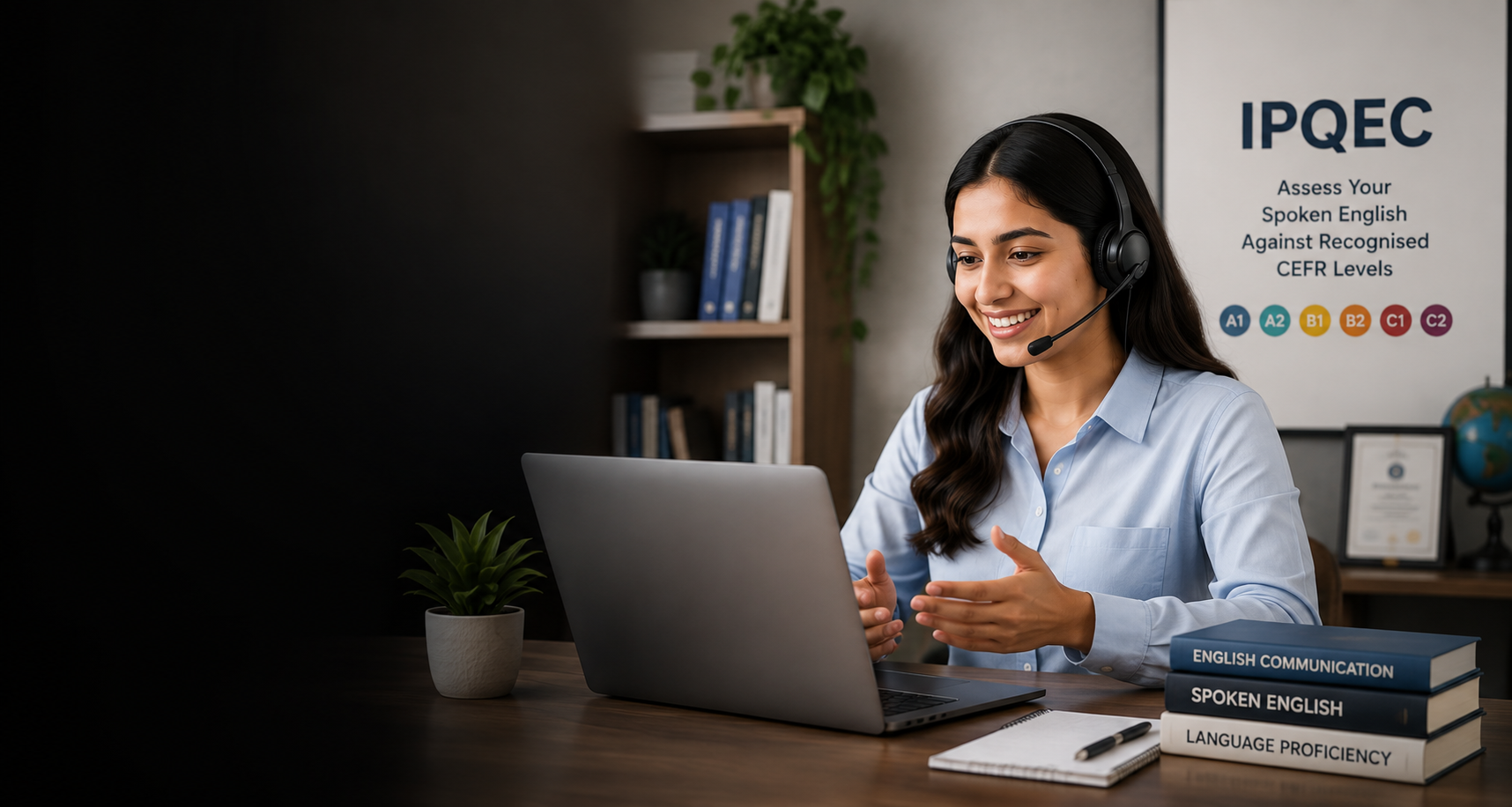 Learner practising spoken English communication online